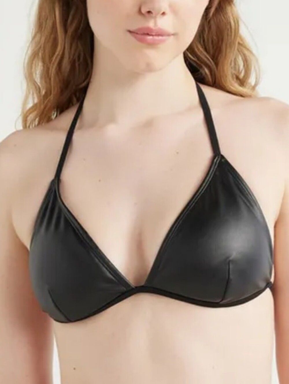 No Boundaries Juniors' Faux Leather Black Triangle Bikini Top XXL